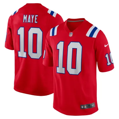 Men's New England Patriots Drake Maye Red 2024 NFL Draft First Round Pick Player Game Jersey 01