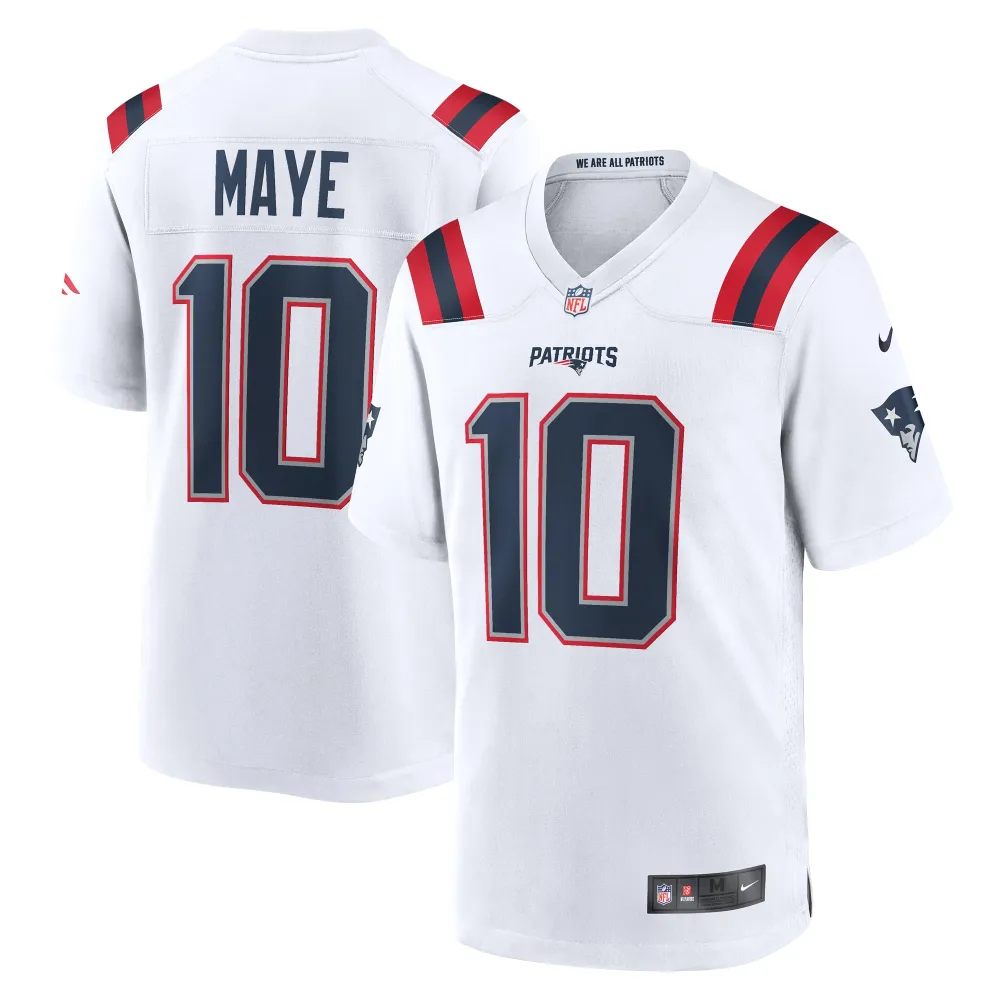 Men's New England Patriots Drake Maye White 2024 NFL Draft First Round Pick Player Game Jersey