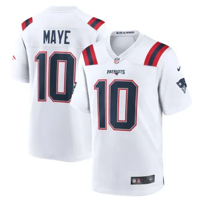 Men's New England Patriots Drake Maye White 2024 NFL Draft First Round Pick Player Game Jersey 01