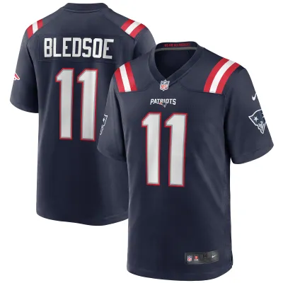 Men's New England Patriots Drew Bledsoe Navy Game Retired Player Jersey 01