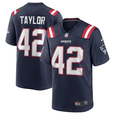 Men's New England Patriots J.J. Taylor Navy Team Game Jersey 01