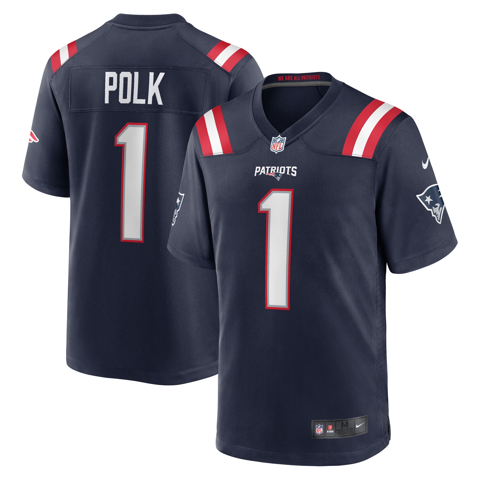 Men's New England Patriots Ja'Lynn Polk  Navy Team Game Jersey