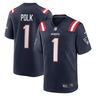 Men's New England Patriots Ja'Lynn Polk  Navy Team Game Jersey 01