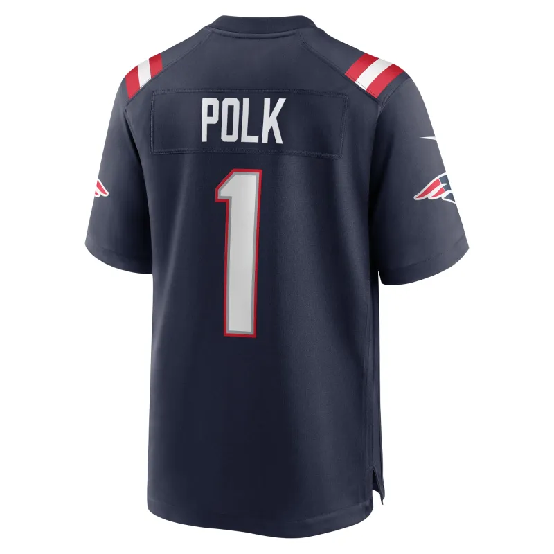 Men's New England Patriots Ja'Lynn Polk  Navy Team Game Jersey