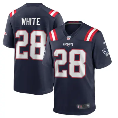 Men's New England Patriots James White Navy Game Player Jersey 01