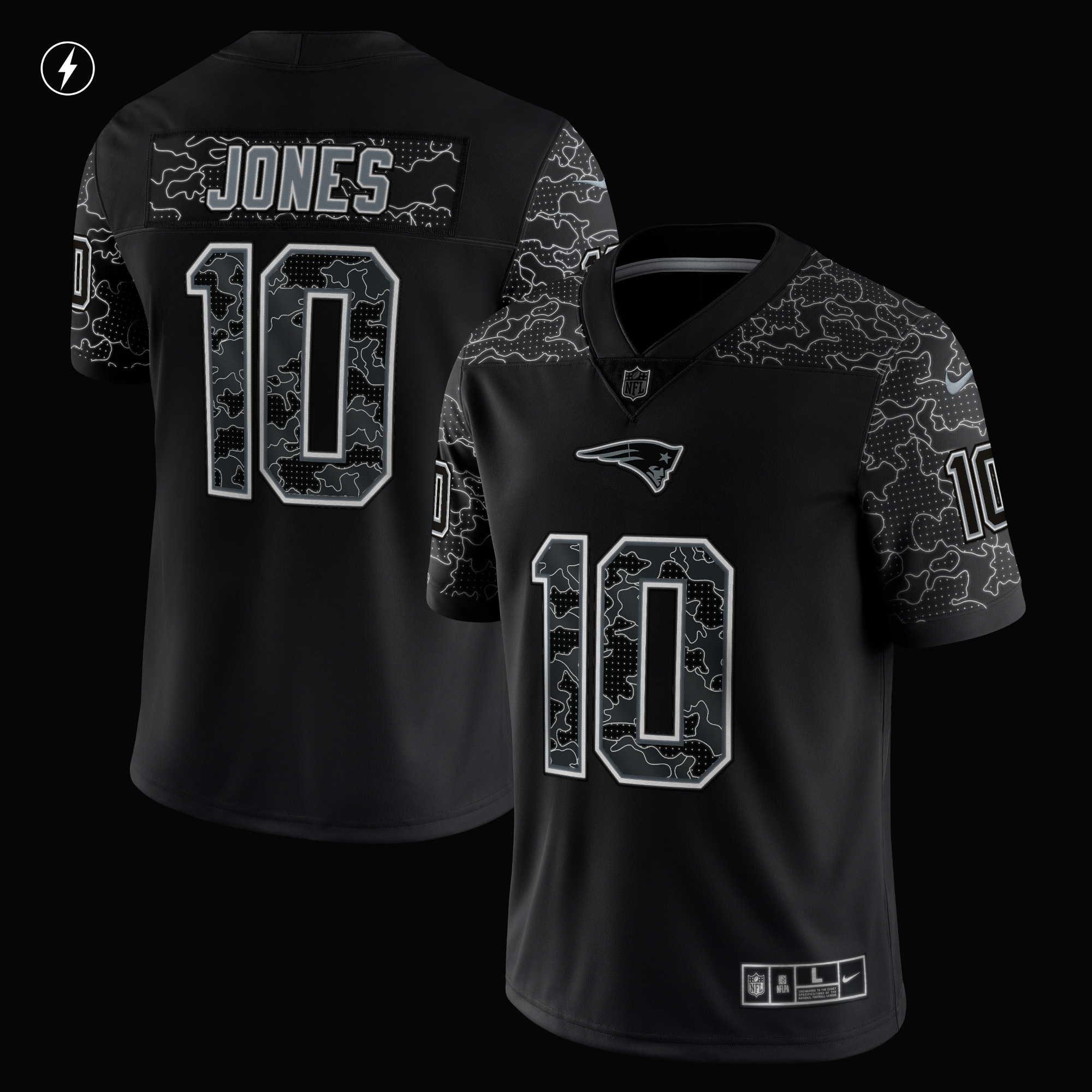 Men's New England Patriots Mac Jones Black RFLCTV Limited Jersey