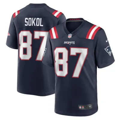 Men's New England Patriots Matt Sokol Navy Game Player Jersey 01