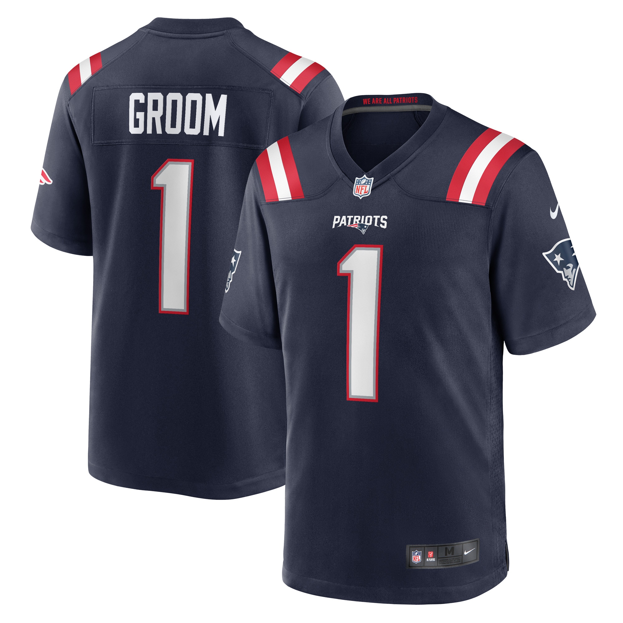 Men's New England Patriots Number 1 Groom Navy Game Jersey