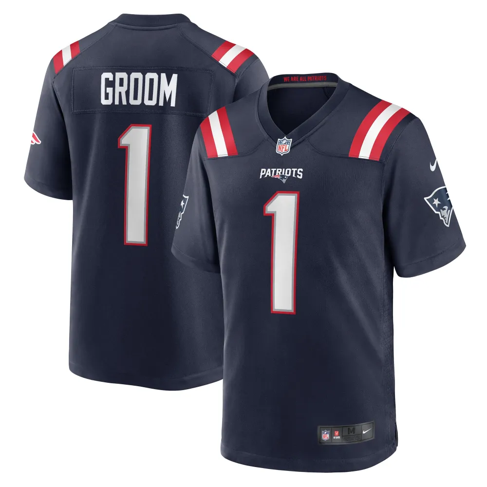 Men's New England Patriots Number 1 Groom Navy Game Jersey