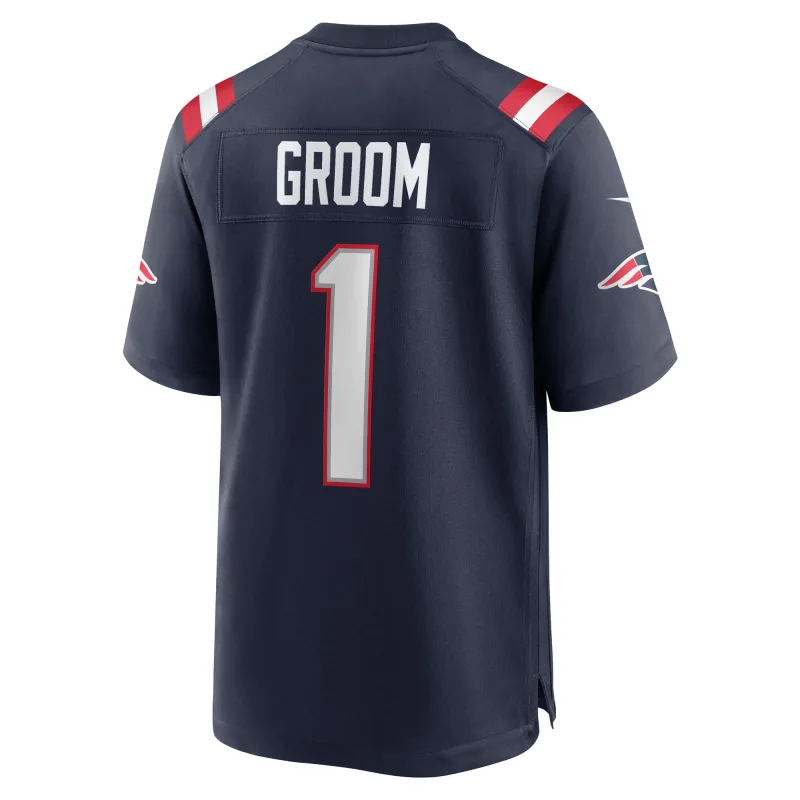 Men's New England Patriots Number 1 Groom Navy Game Jersey