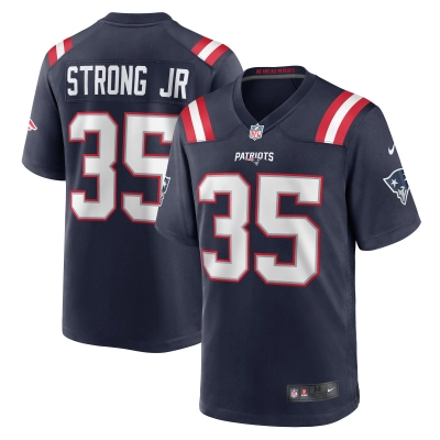 Men's New England Patriots Pierre Strong Jr. Navy Game Player Jersey 01
