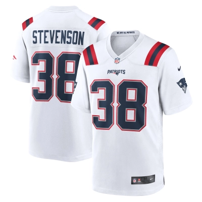 Men's New England Patriots Rhamondre Stevenson White Game Player Jersey 01