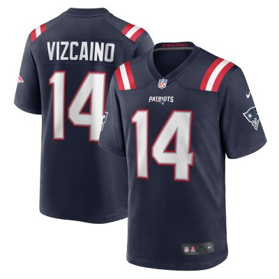 Men's New England Patriots Tristan Vizcaino Navy Home Game Player Jersey 01