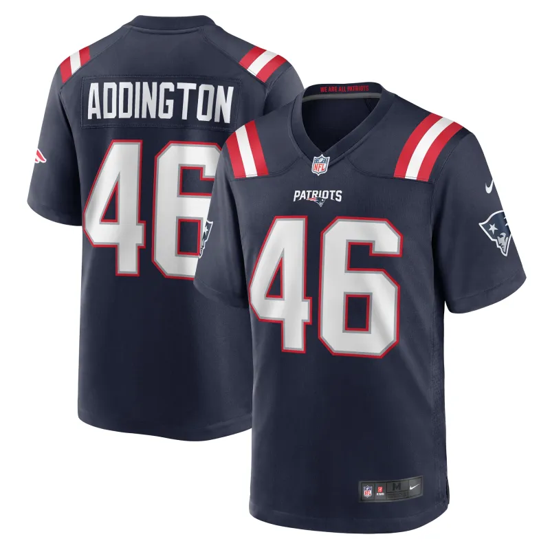 Men's New England Patriots Tucker Addington Navy Home Game Player Jersey