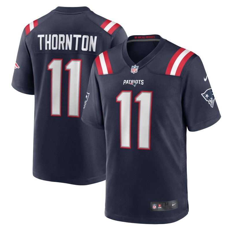 Men's New England Patriots Tyquan Thornton Navy Game Player Jersey