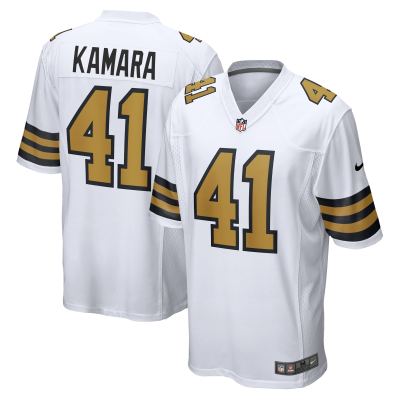 Men's New Orleans Saints Alvin Kamara White Alternate Game Jersey 01