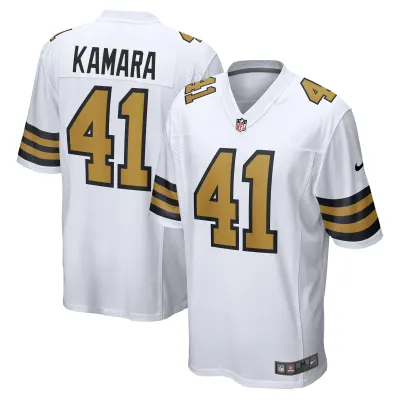 Men's New Orleans Saints Alvin Kamara White Alternate Game Jersey 01