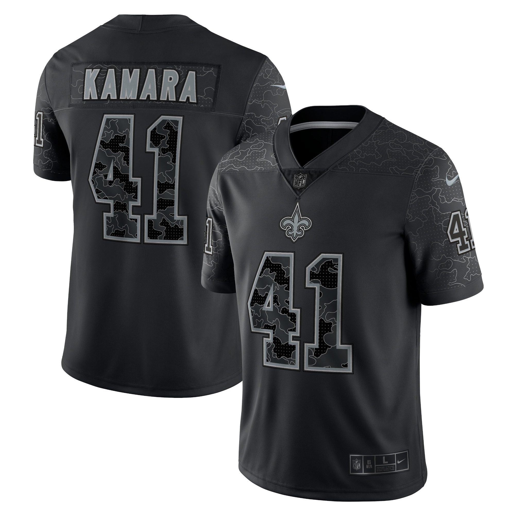 Men's New Orleans Saints Alvin Kamara Black RFLCTV Limited Jersey