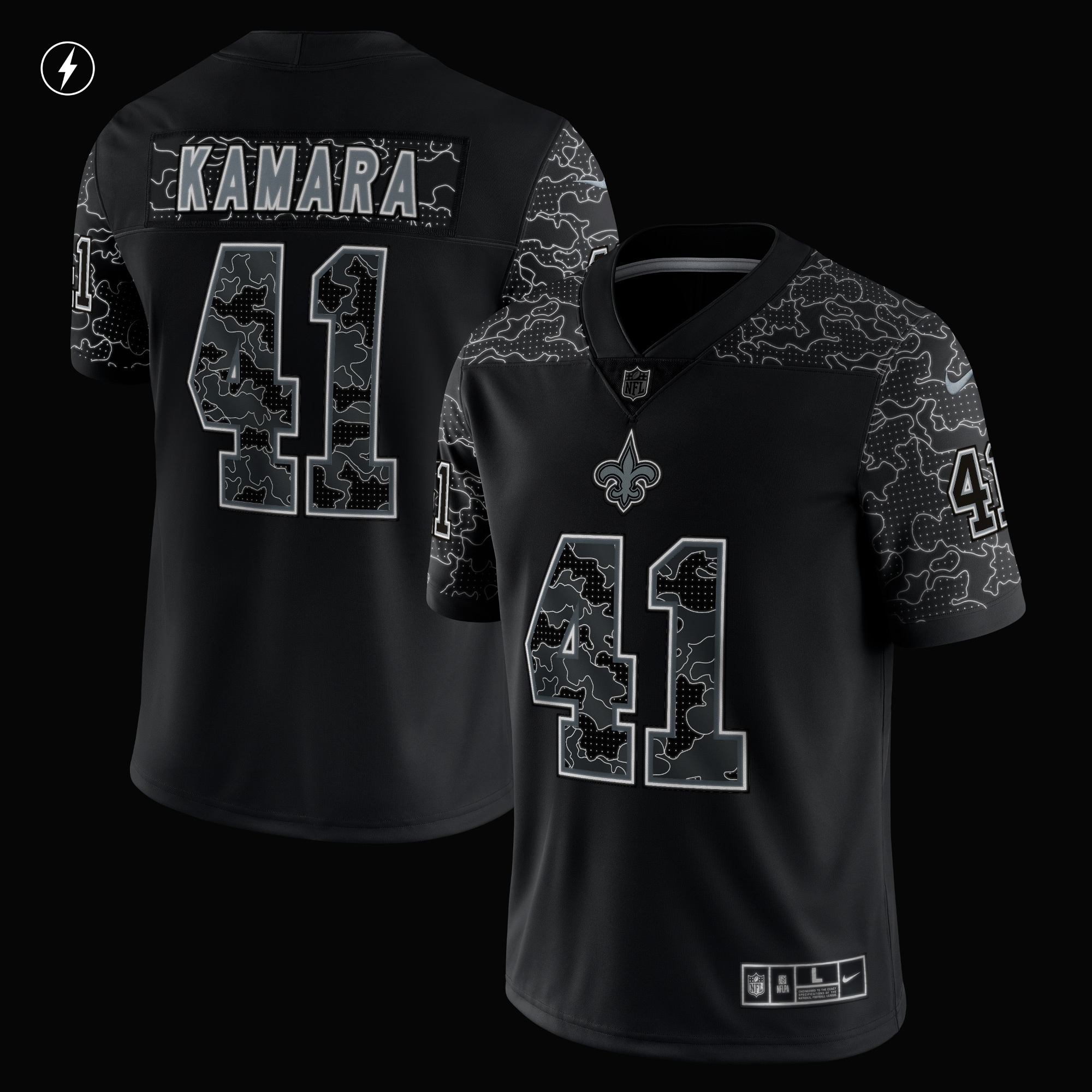 Men's New Orleans Saints Alvin Kamara Black RFLCTV Limited Jersey