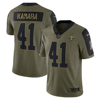 Men's New Orleans Saints Alvin Kamara Olive Salute To Service Limited Player Jersey 01