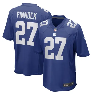 Men's New York Giants Jason Pinnock Royal Game Player Jersey 01