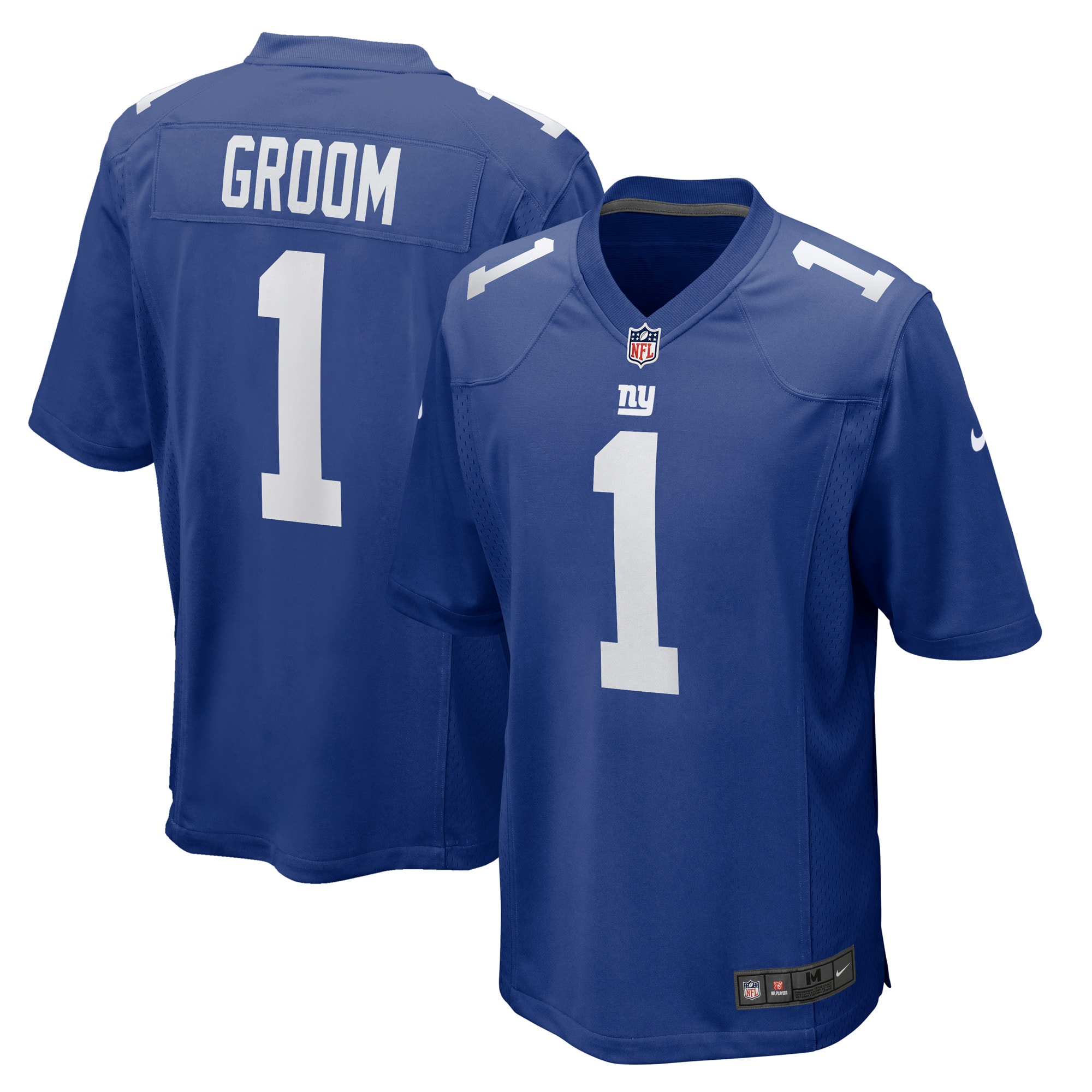 Men's New York Giants Number 1 Groom Royal Game Jersey