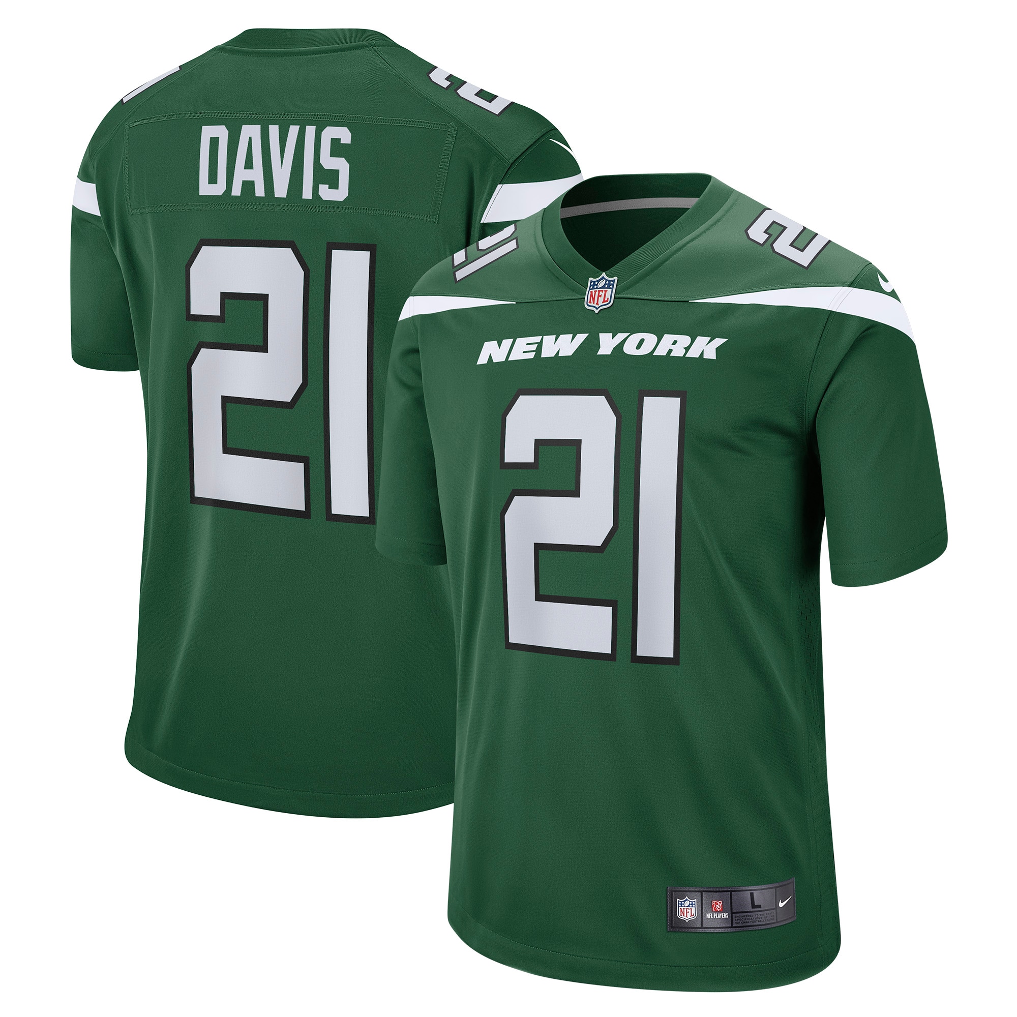 Men's New York Jets Ashtyn Davis Gotham Green Game Player Jersey