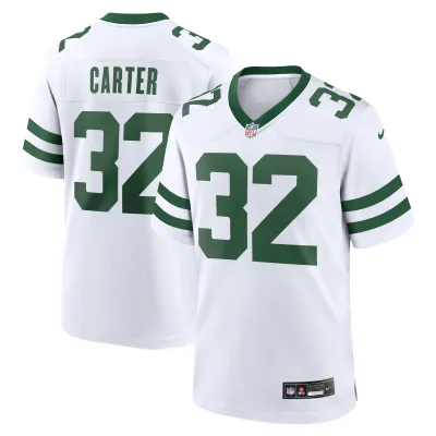 Men's New York Jets Michael Carter Legacy White Game Jersey 01