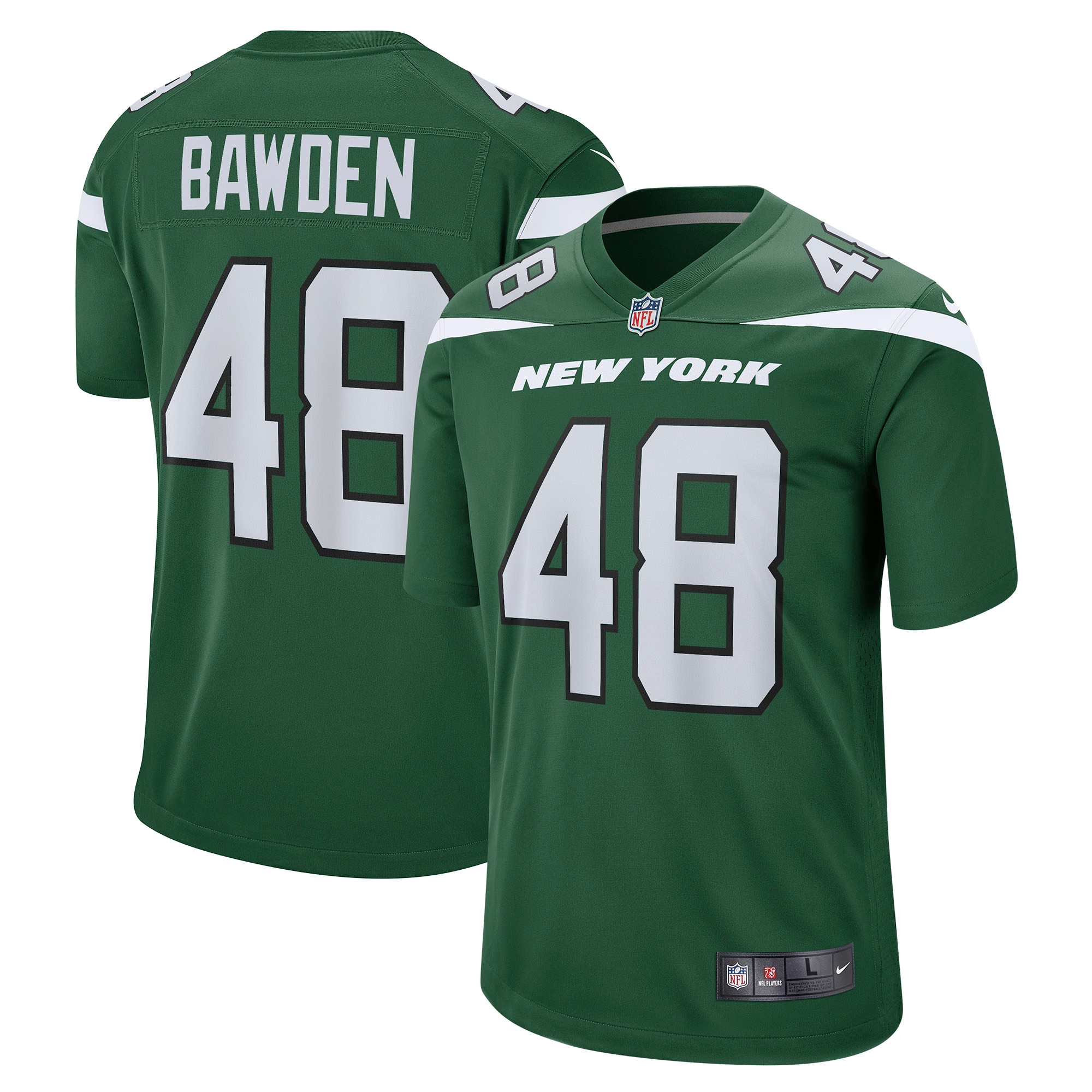 Men's New York Jets Nick Bawden Gotham Green Game Player Jersey
