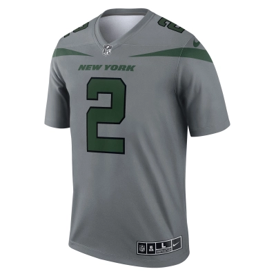 Men's New York Jets Zach Wilson Gray Inverted Legend Jersey 02