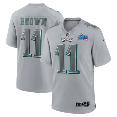 Men's Philadelphia Eagles A.J. Brown Gray Super Bowl LVII Patch Atmosphere Fashion Game Jersey 01
