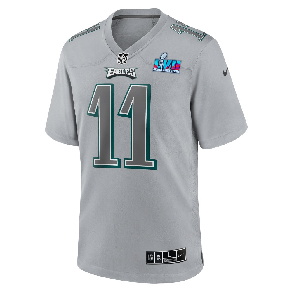 Men's Philadelphia Eagles A.J. Brown Gray Super Bowl LVII Patch Atmosphere Fashion Game Jersey