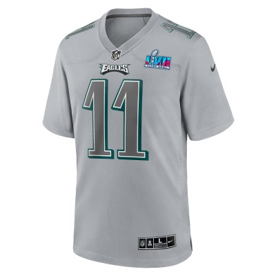 Men's Philadelphia Eagles A.J. Brown Gray Super Bowl LVII Patch Atmosphere Fashion Game Jersey 02