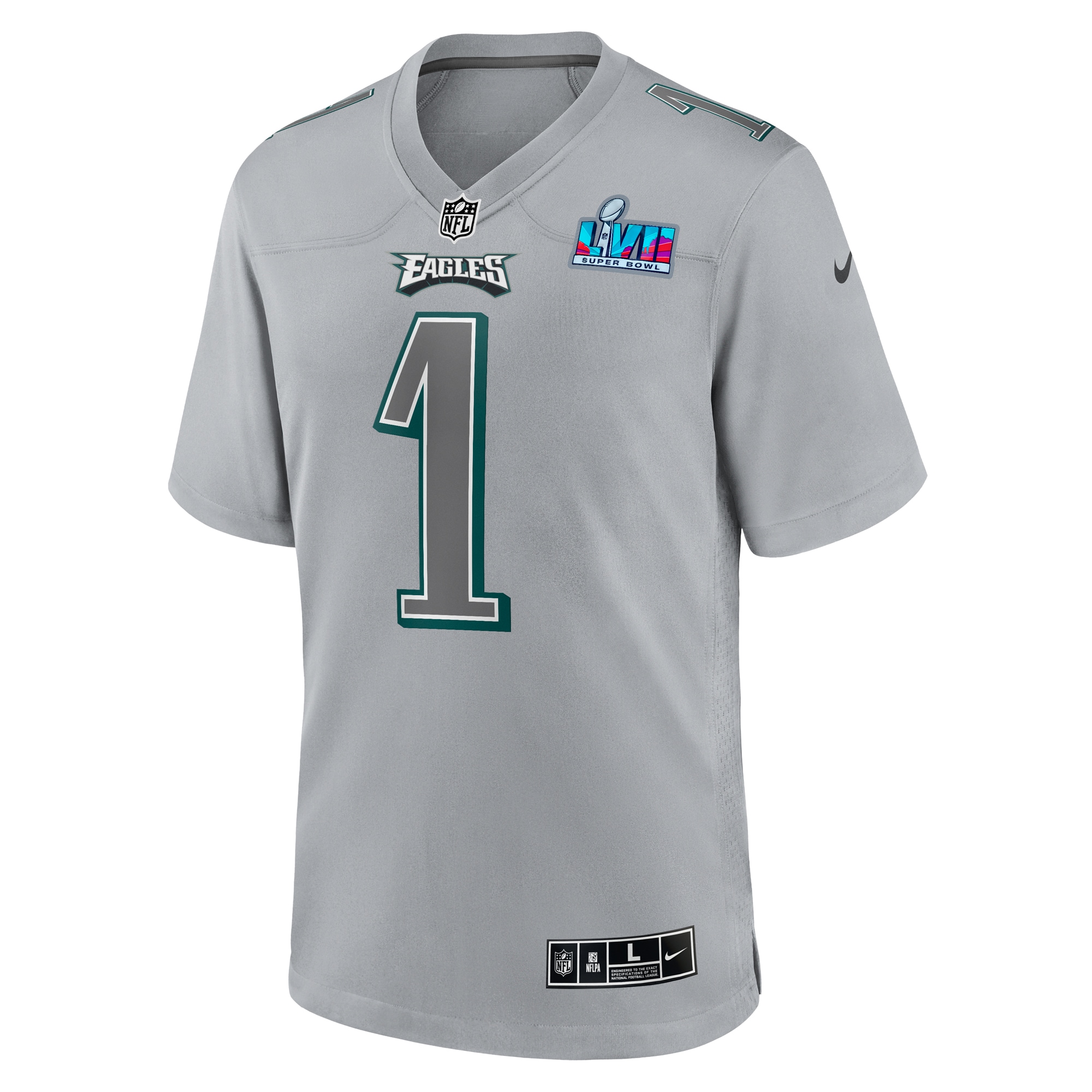 Men's Philadelphia Eagles Jalen Hurts Gray Super Bowl LVII Patch Atmosphere Fashion Game Jersey