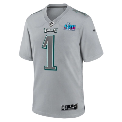 Men's Philadelphia Eagles Jalen Hurts Gray Super Bowl LVII Patch Atmosphere Fashion Game Jersey 02
