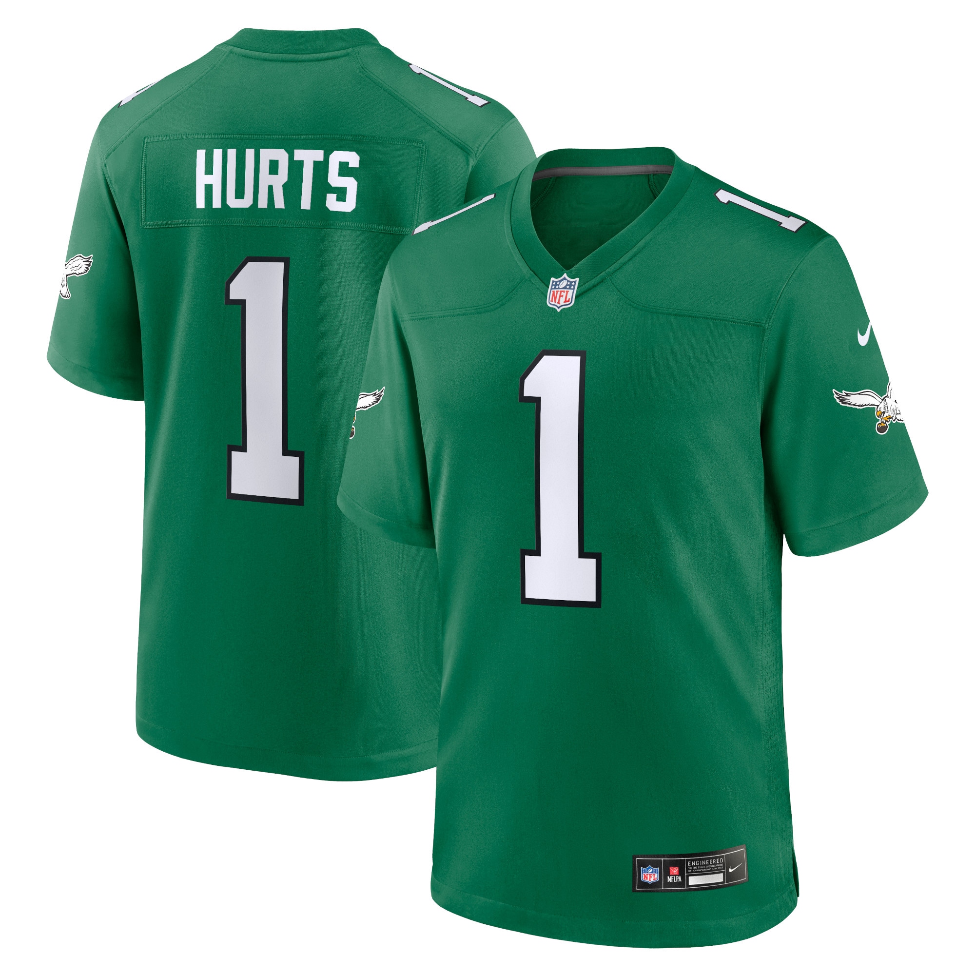Men's Philadelphia Eagles Jalen Hurts Kelly Green Alternate Game Player Jersey