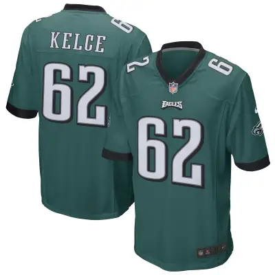 Men's Philadelphia Eagles Jason Kelce Midnight Green Game Jersey 01
