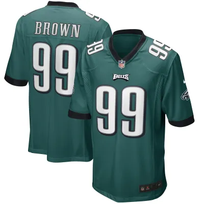 Men's Philadelphia Eagles Jerome Brown  Midnight Green Game Retired Player Jersey 01