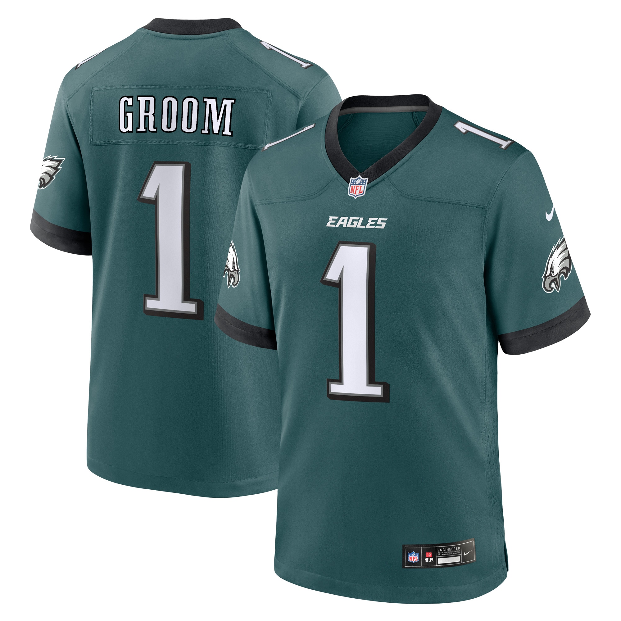 Men's Philadelphia Eagles Number 1 Groom Midnight Green Game Jersey