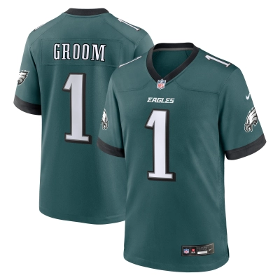 Men's Philadelphia Eagles Number 1 Groom Midnight Green Game Jersey 01