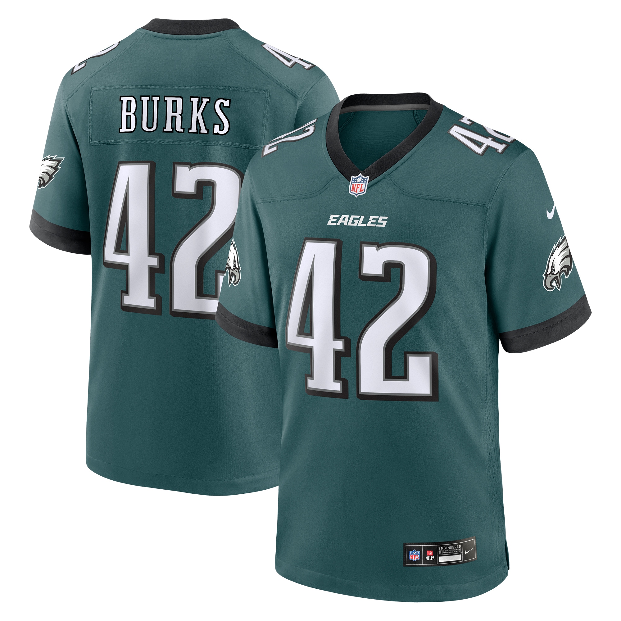 Men's Philadelphia Eagles Oren Burks Midnight Green Game Jersey