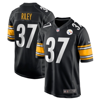 Men's Pittsburgh Steelers Elijah Riley Black Game Player Jersey 01