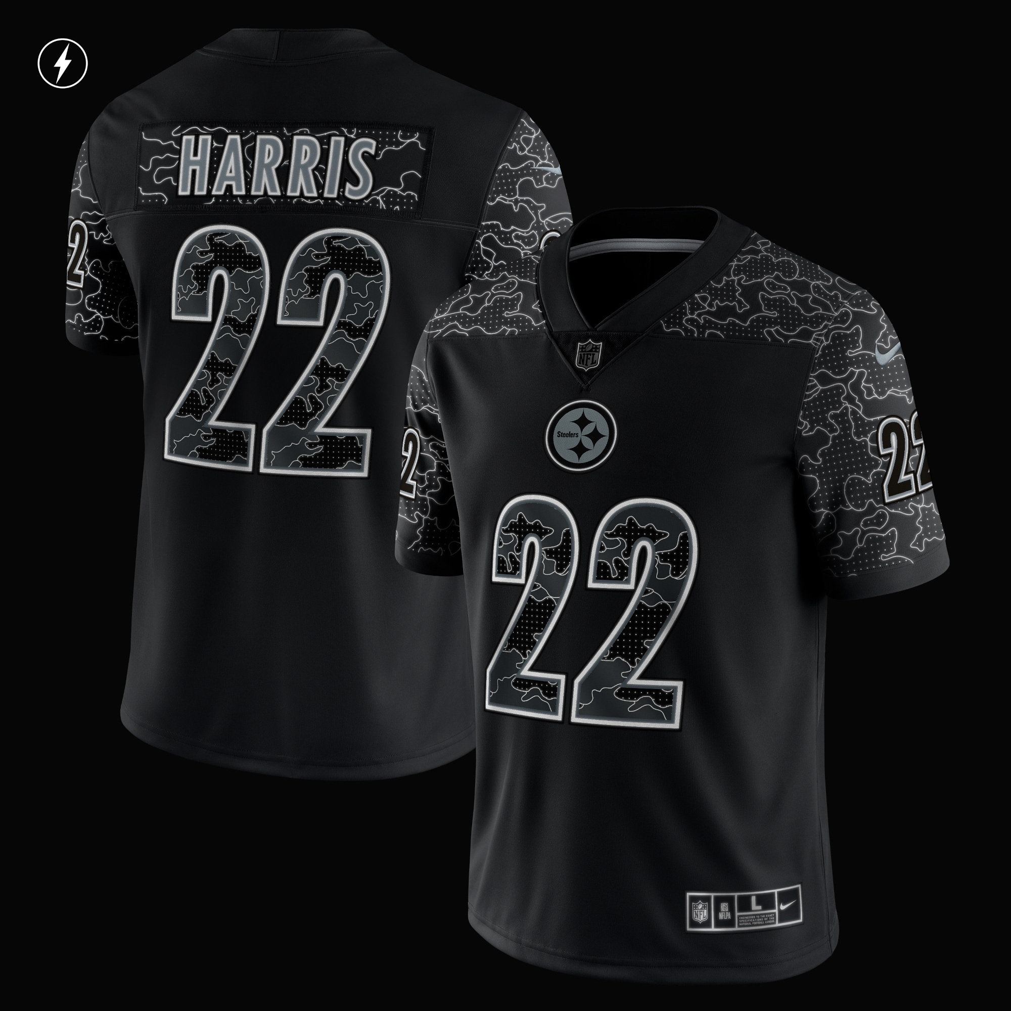 Men's Pittsburgh Steelers Najee Harris Black RFLCTV Limited Jersey