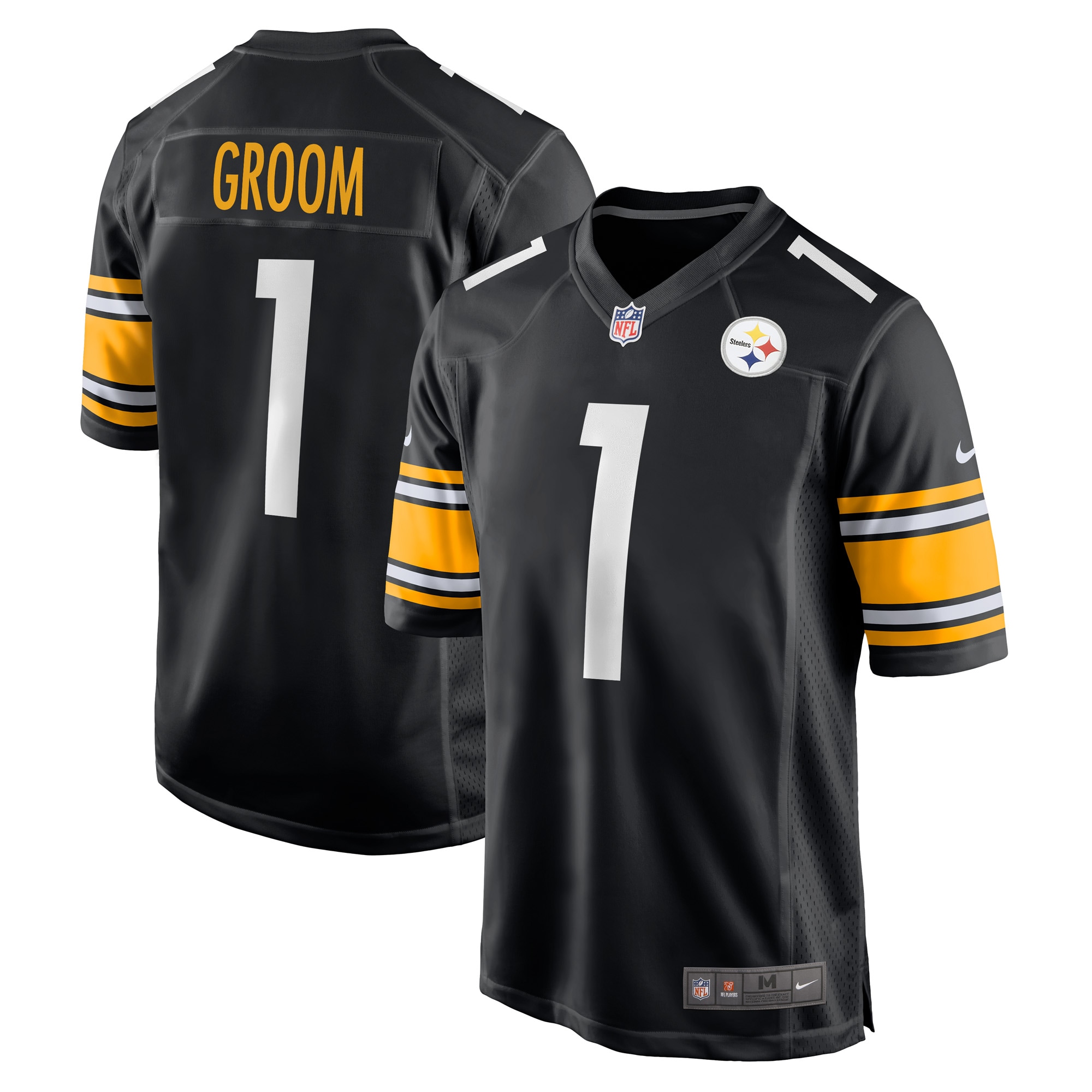 Men's Pittsburgh Steelers Number 1 Groom Black Game Jersey
