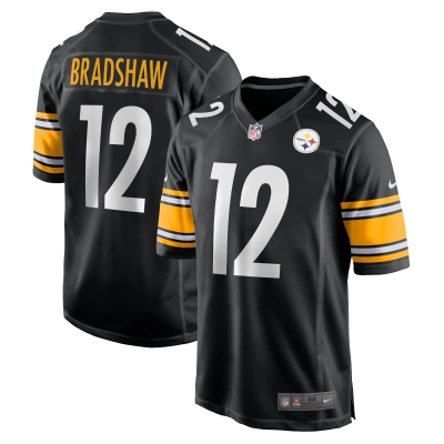 Men's Pittsburgh Steelers Terry Bradshaw Black Retired Player Game Jersey 01