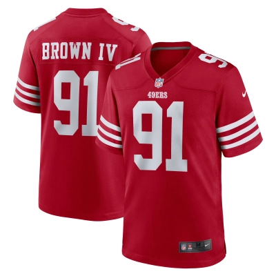Men's San Francisco 49ers Earnest Brown IV  Scarlet Team Game Jersey 01