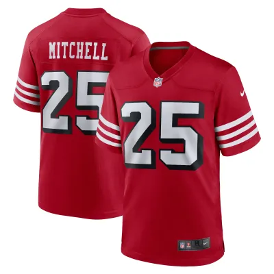 Men's San Francisco 49ers Elijah Mitchell  Scarlet Alternate Team Game Jersey 01