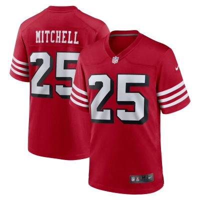 Men's San Francisco 49ers Elijah Mitchell Scarlet Alternate Team Game Jersey 01