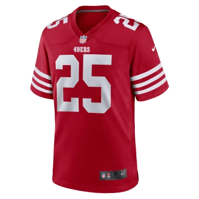 Men's San Francisco 49ers Elijah Mitchell Scarlet Team Player Game Jersey 02