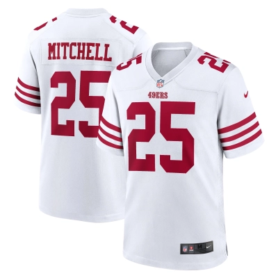 Men's San Francisco 49ers Elijah Mitchell White Player Game Jersey 01